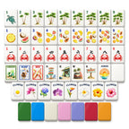 Beach mahjong tiles: fruit Dots, palm Bams, crab Craks, dragons, winds, Joker, Flowers, 7 back colors. Digital mockup.