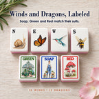 Garden winds and dragons: snail N, butterfly E, hummingbird W, bee S, greenhouse GREEN, gardener SOAP, mushroom RED
