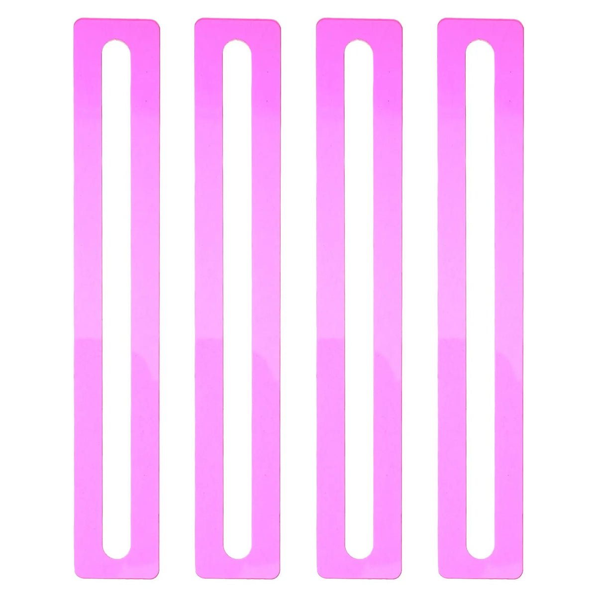 Four pink acrylic line finders standing side by side